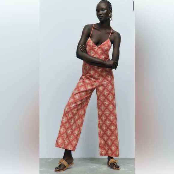 NWT ZARA LONG PRINT JUMPSUIT  TERRACOTTA - REF. 3198/256 Size XL - Picture 2 of 4